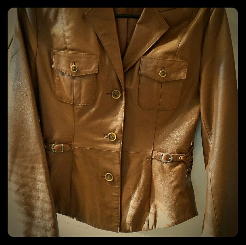 Together brand tan leather jacket. Sz 4